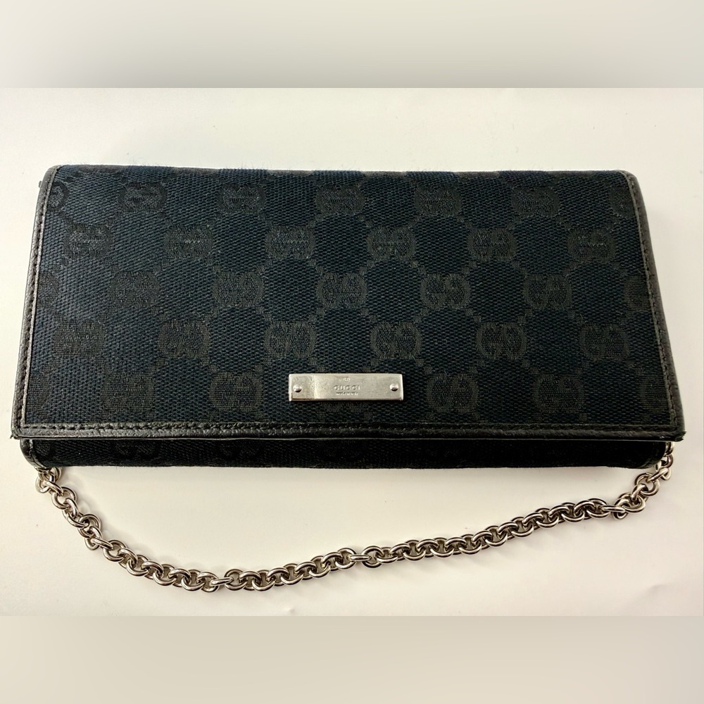 Gucci Black GG Canvas Chain Clutch